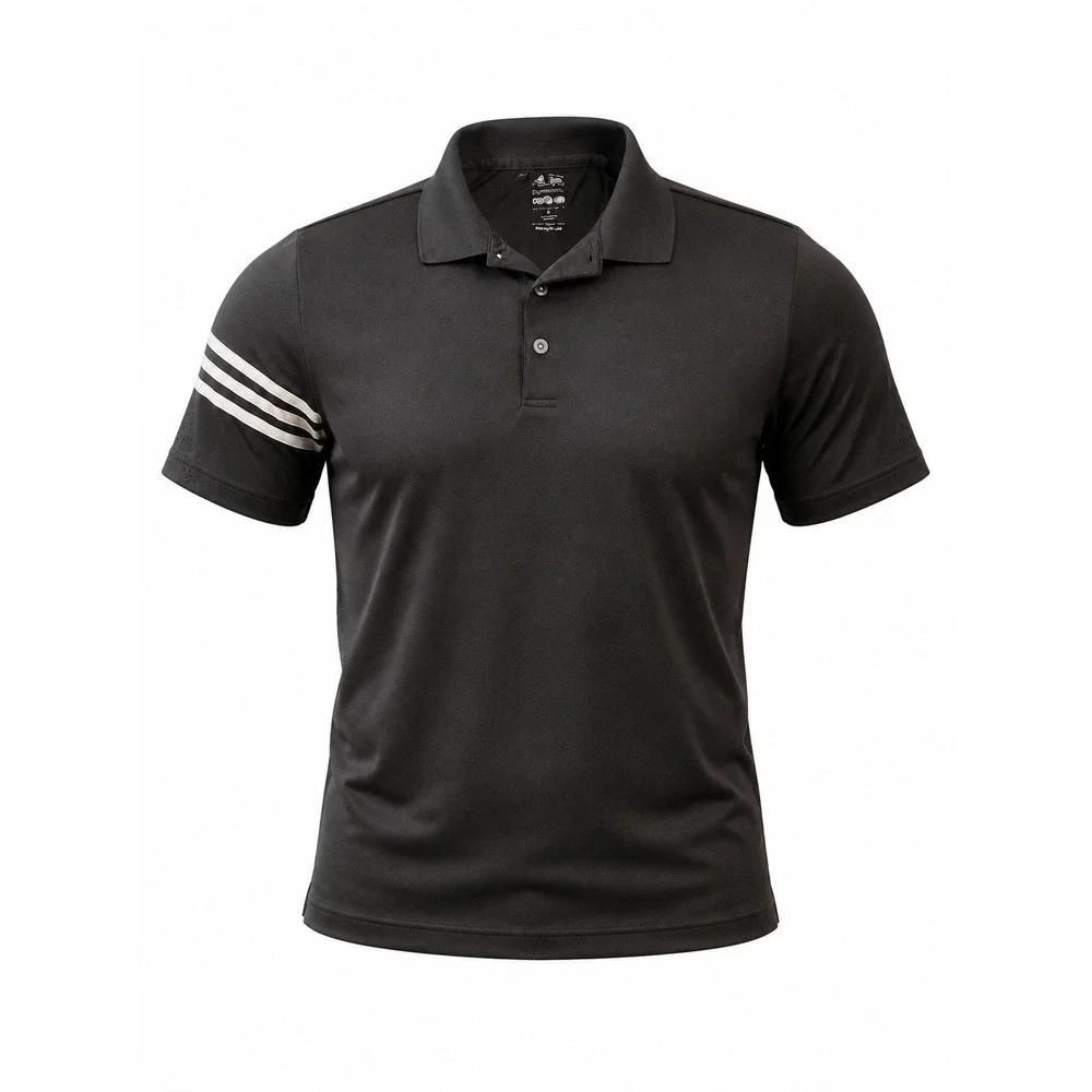 Adidas Puremotion Black Golf Polo Shirt Men's Medium 3 Stripe Stretch Climalite